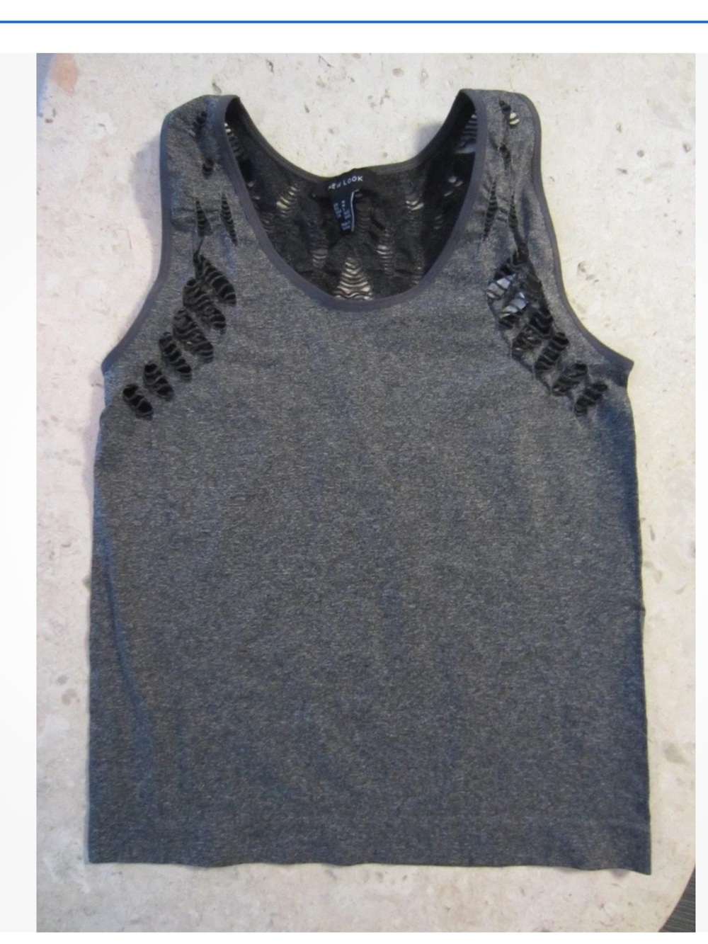 New Look Charcoal Gray Slim Tank with Laser-Cut Detail Seamless Tank Top Stretch